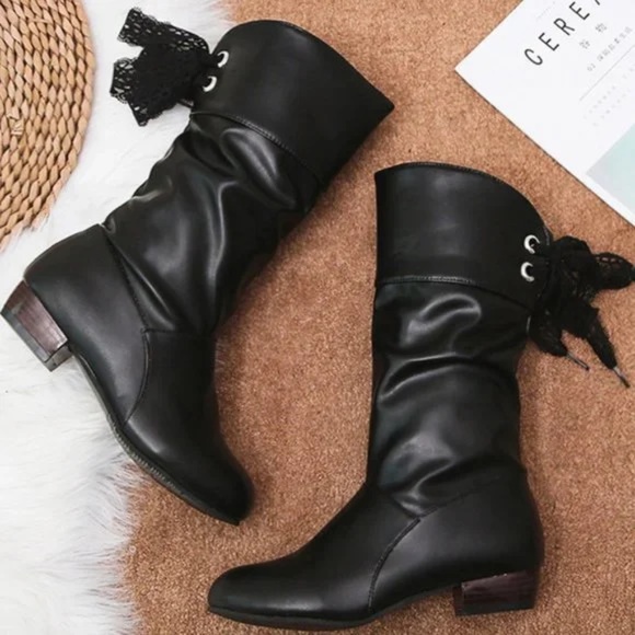 Brand New Low-Heel Round Toe Lace-Back Thermal Boots Black - Size 8 - Picture 5 of 7